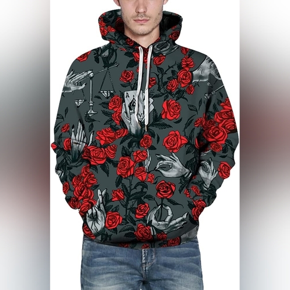 New Men's Graphic Drawstring Hoodie Sweater Multiple Sizes - Picture 4 of 5